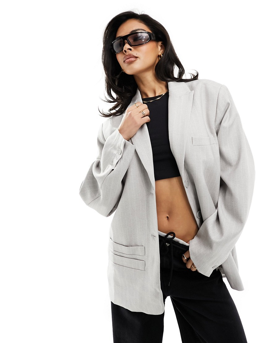 The Couture Club oversized pinstripe blazer in light grey
