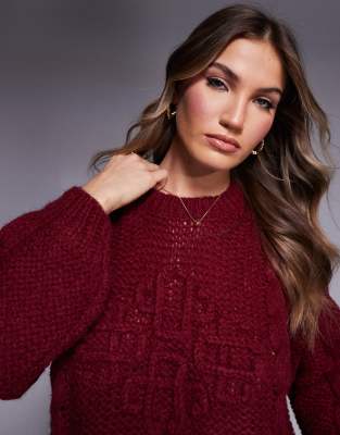 The Couture Club Oversized Plaited Emblem Logo Knitted Sweater In Red