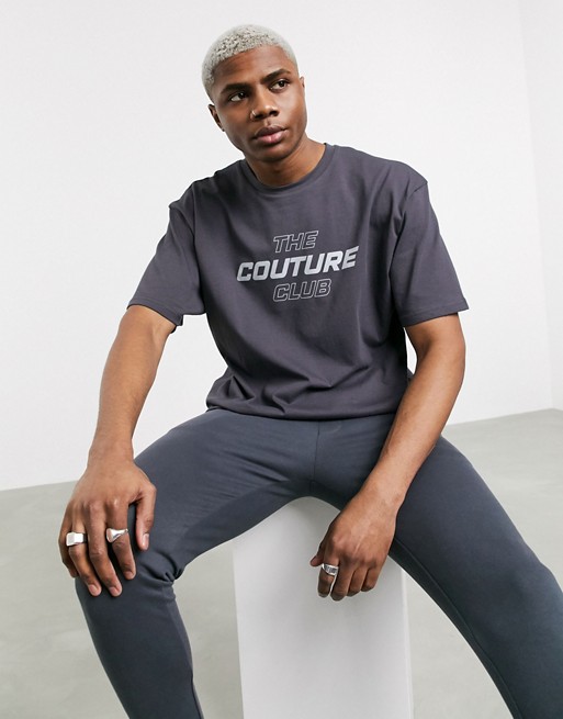The Couture Club oversized print t-shirt in grey