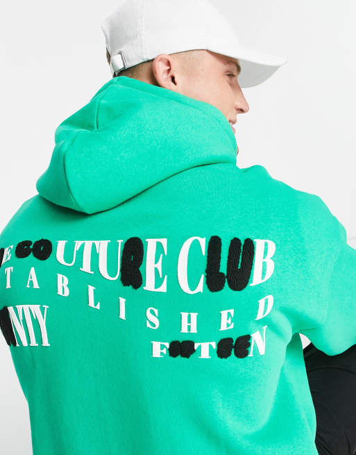 The Couture Club oversized pullover hoodie in green with boucle detail back print ASOS
