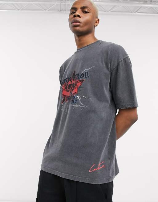 The Couture Club Oversized Rock N Roll Graphic T Shirt In Washed