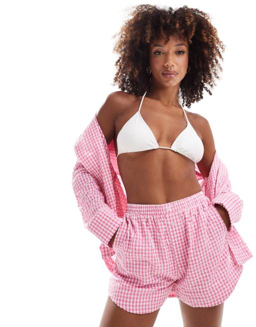The Couture Club - Oversized shorts med pink gingham-tern - Del af sæt, 3 af 5