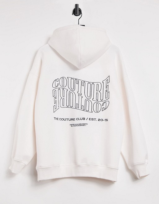 The Couture Club oversized slogan hoodie in off white