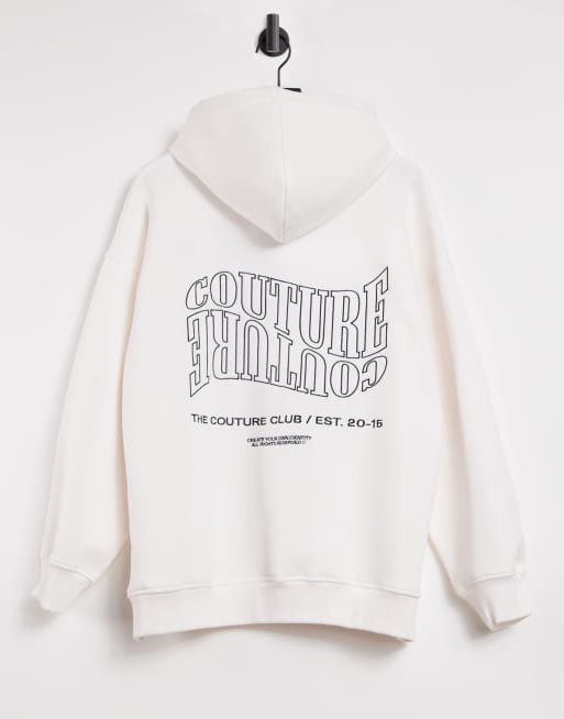 White 2025 slogan hoodie