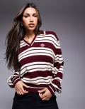 [The Couture Club] The Couture Club oversized striped knitted polo shirt in burgundy and off white-Red 16 BURGUNDY