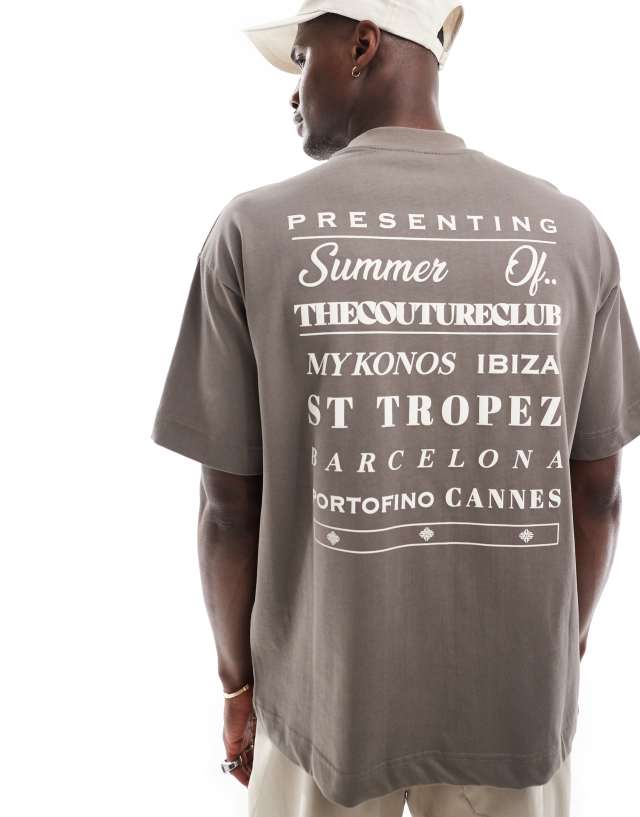 The Couture Club - oversized summer tour print t-shirt in brown