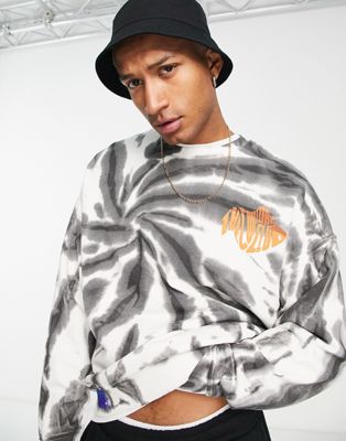 The Couture Club oversized sweatshirt in cream and black tie dye with logo print