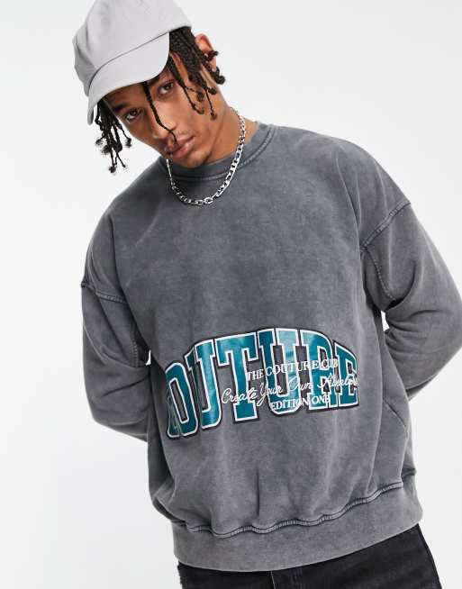 The Couture Club oversized sweatshirt in gray with varsity logo applique, 2 of 4
