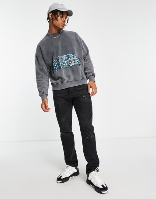 The Couture Club oversized sweatshirt in gray with varsity logo applique, 4 of 4