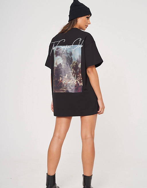 Women The Couture Club oversized t-shirt dress with graphic print in black 