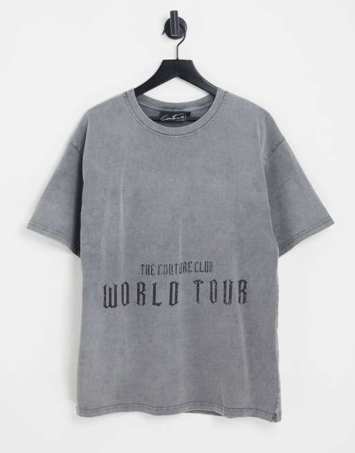 The Couture Club oversized t-shirt in acid wash grey with gothic heart back print