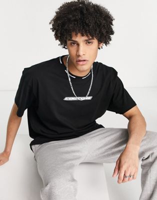 The Couture Club oversized t-shirt in black with racer logo print and jacquard neck rib