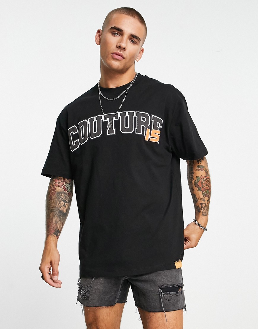 The Couture Club oversized t-shirt in black with varsity and circle logo print