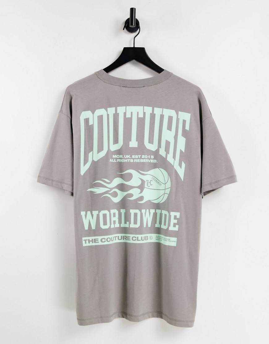 The Couture Club oversized t-shirt in gray with varsity print-Grey