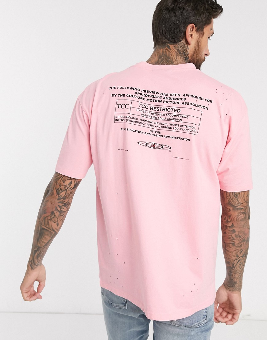 The Couture Club - Oversized T-shirt in roze met print op de achterkant-Wit