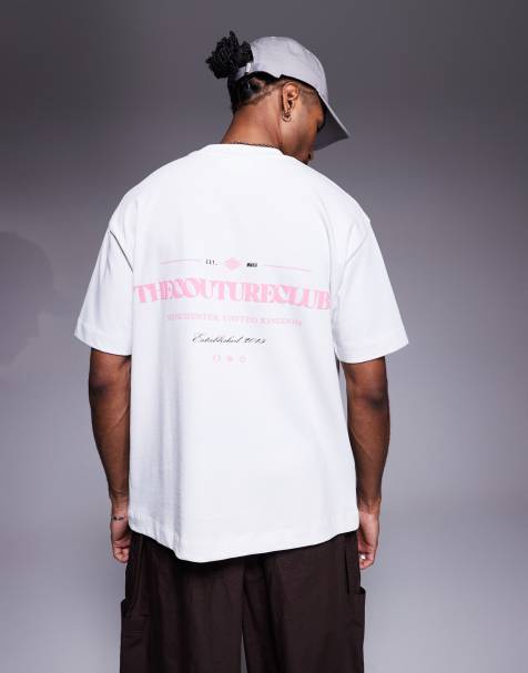 The Couture Club oversized t-shirt in white with pink chest and back logo print - view 1
