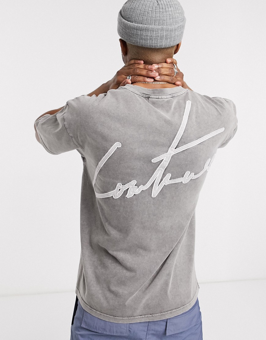 The Couture Club - Oversized T-shirt met logo-applicatie en acid wash in grijs-Zwart