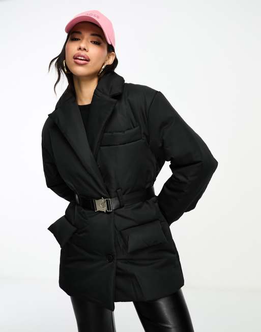 Black coats online with belt