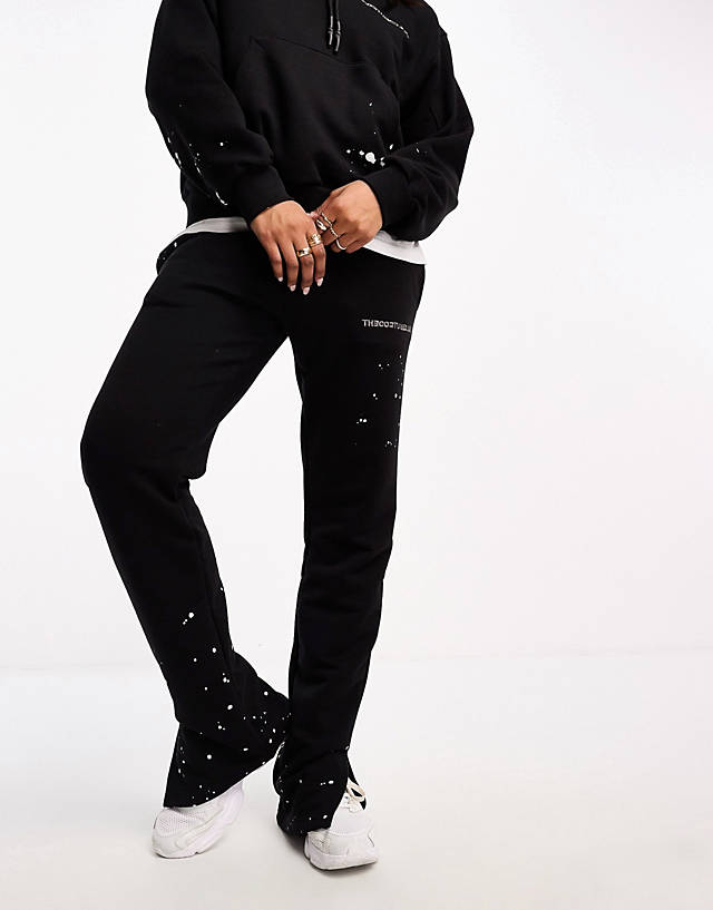 The Couture Club - paint splatter straight leg jogger in black