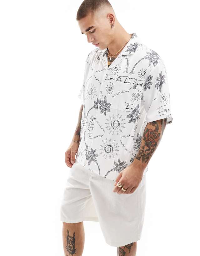 The Couture Club - palm print embroidery shirt in white