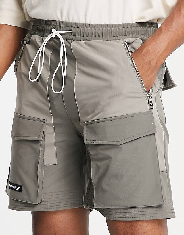 The Couture Club - panelled cargo shorts in tonal grey