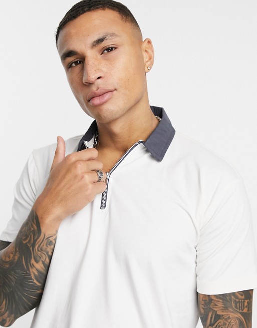 The Couture Club pannelled polo shirt in off white