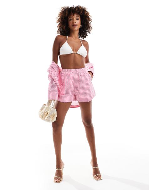The Couture Club - Pantaloncini oversize rosa a quadretti in coordinato - view 1