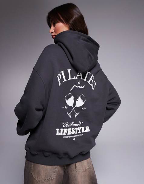 The Couture Club pilates and pinot oversized hoodie in charcoal - view 1