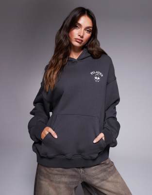 The Couture Club Pilates And Pinot Oversized Hoodie In Gray
