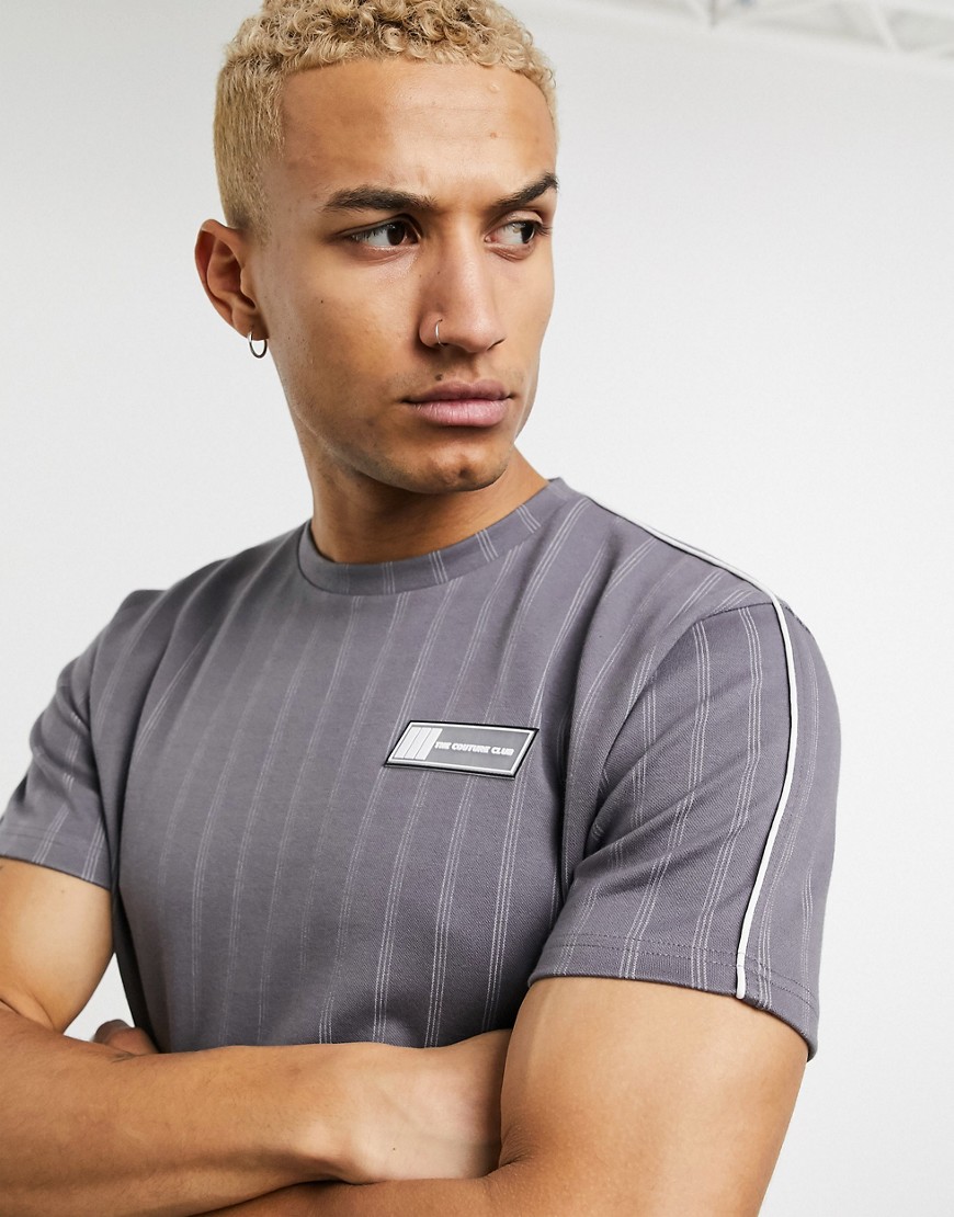 The Couture Club pin stripe t-shirt with piping in grey