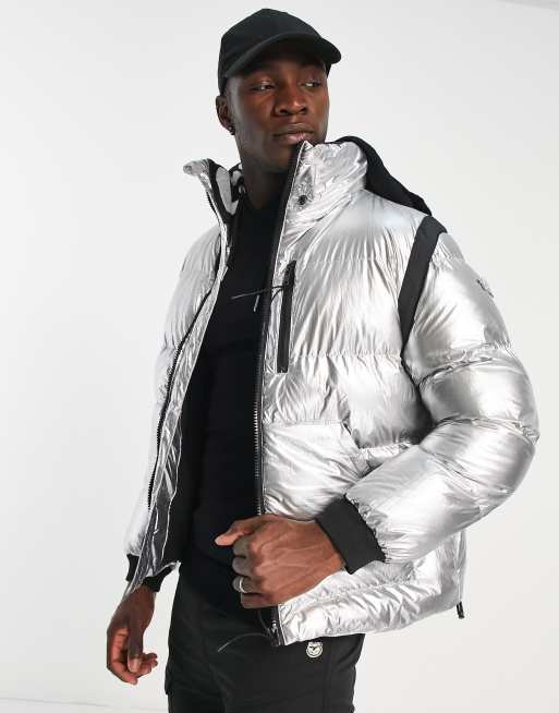 Silver puffer best sale jacket mens