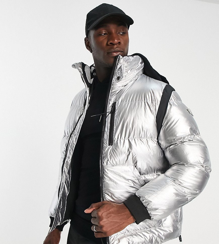 The Couture Club puffer jacket in textured metallic grey