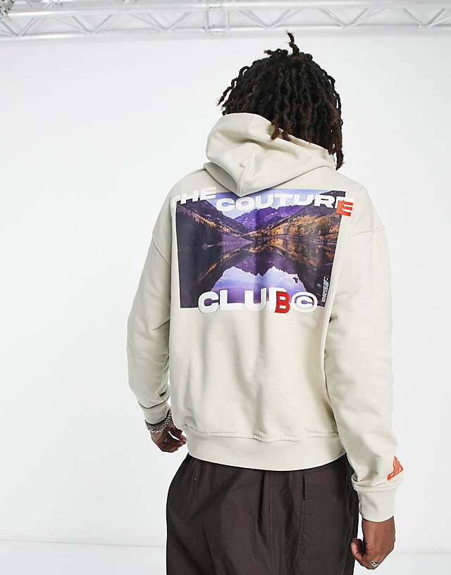 The Couture Club - pullover hoodie in beige with photo back print