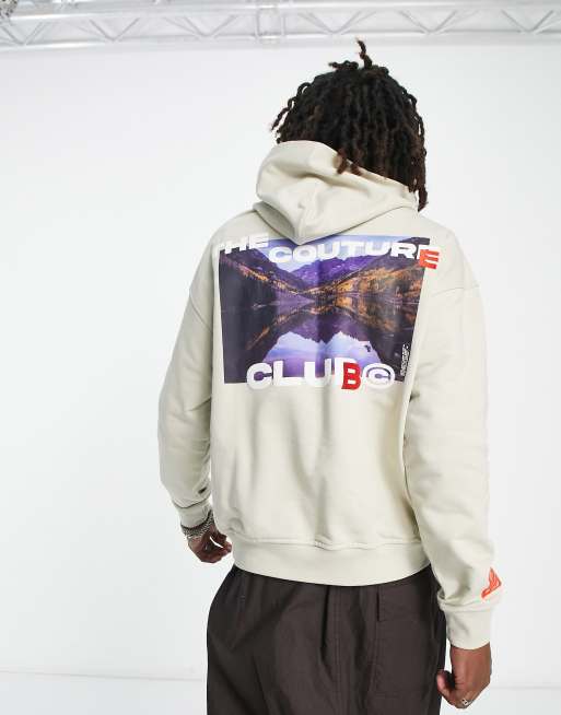 The Couture Club pullover hoodie in beige with photo back print