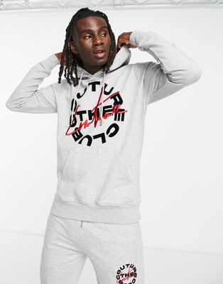 The Couture Club pullover hoodie in gray with signature circle flock print - part of a set