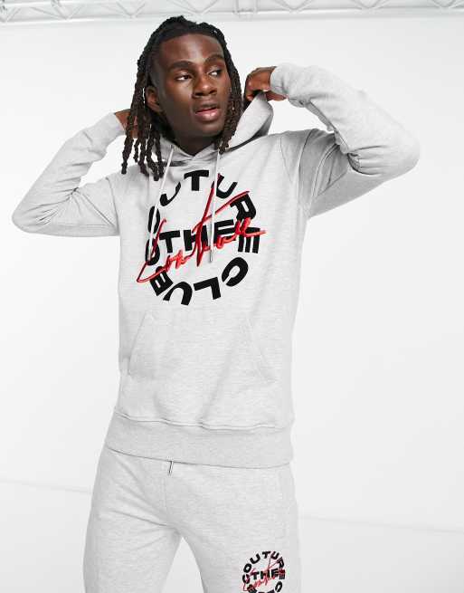 The Couture Club pullover hoodie in grey with signature circle flock print (part of a set)