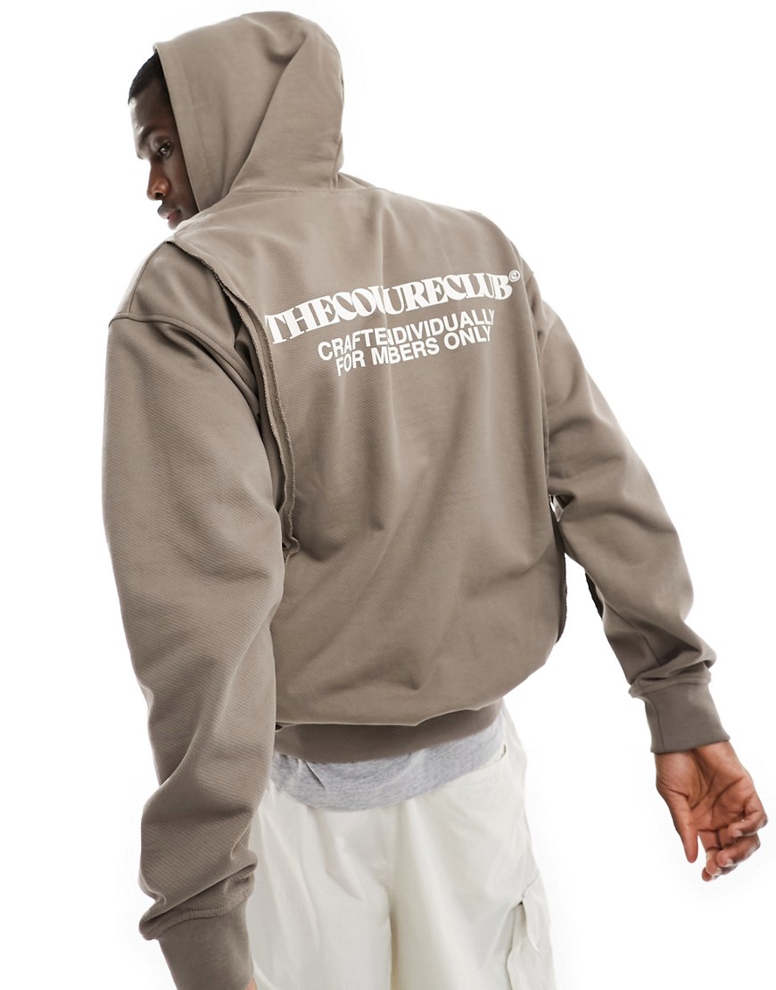 raw seam half zip hoodie in brown - part of a set