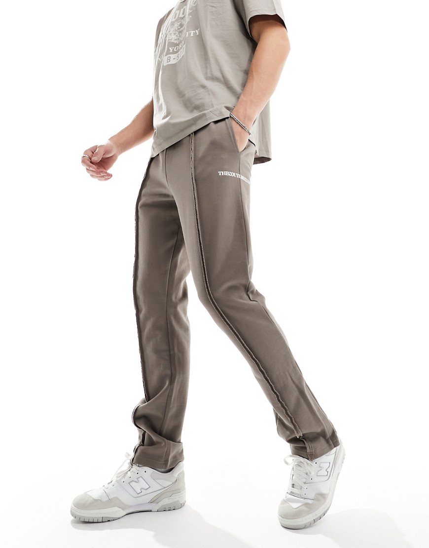 raw seam straight leg sweatpants in brown - part of a set