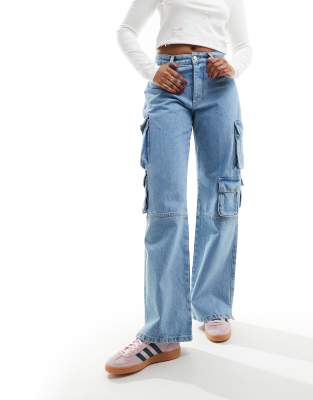 The Couture Club The Couture Club relaxed cargo jeans in washed blue
