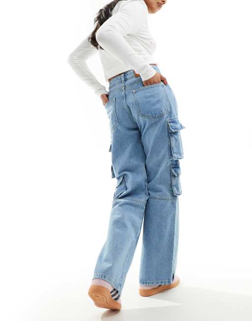 The Couture Club relaxed cargo jeans in washed blue, 4 of 5