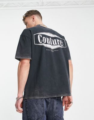 The Couture Club relaxed fit t-shirt in black acid wash with logo chest and back print