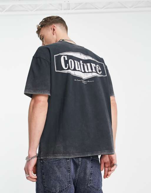 The Couture Club relaxed fit t-shirt in black acid wash with logo chest and back print