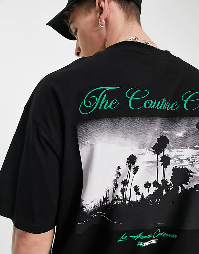 The Couture Club - relaxed fit t-shirt in black with script logo and photo back print