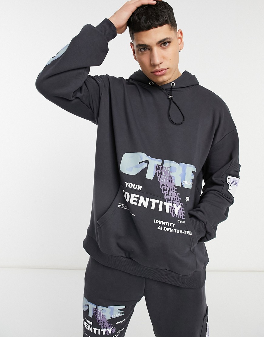 The Couture Club relaxed printed hoodie in charcoal-Grey