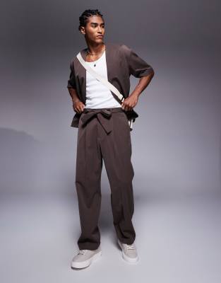 [The Couture Club] The Couture Club relaxed smart pants in brown (Part of a set) XS BROWN