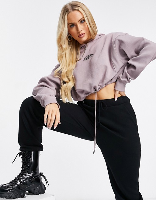 The Couture Club rib cropped hoodie co ord in mink