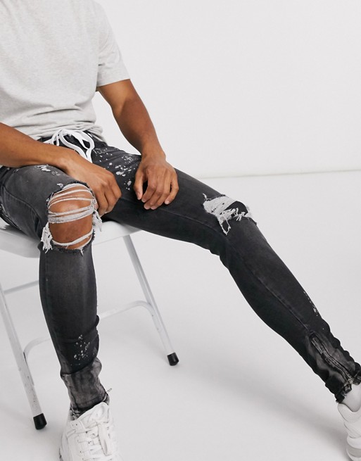 The Couture Club rip n repair bleached jeans in black