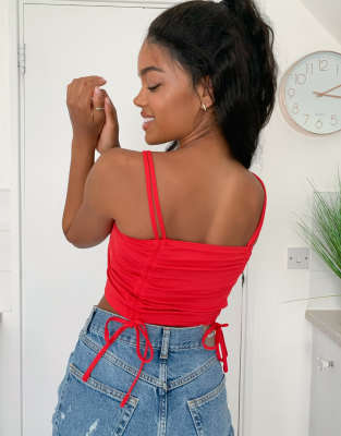 red ruched top