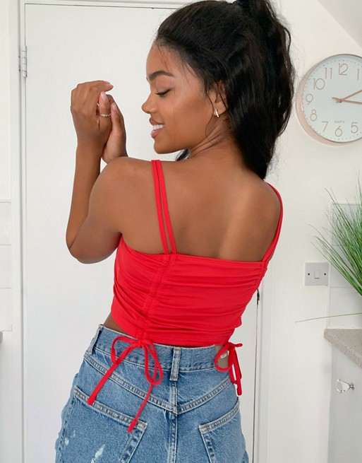 The Couture Club ruched crop top in red
