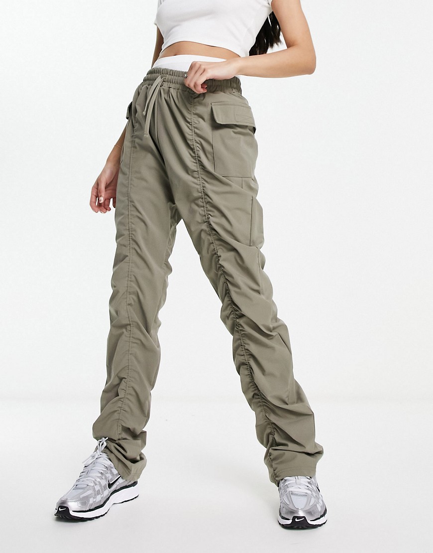 The Couture Club ruched straight leg trousers in khaki-Green